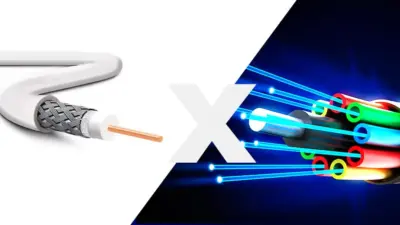 Cabo coaxial é muito mais lento que fibra ótica? Qual a diferença? Ainda é usado?
